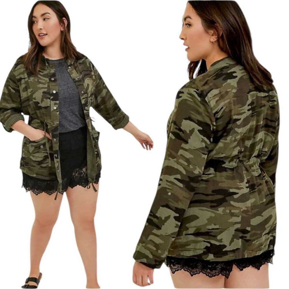 Torrid Camo Button Front Drawstring Anorak Shacket Jacket 2 2XL